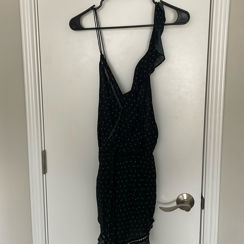 Free People Black One-Shoulder Romper with Subtle Print